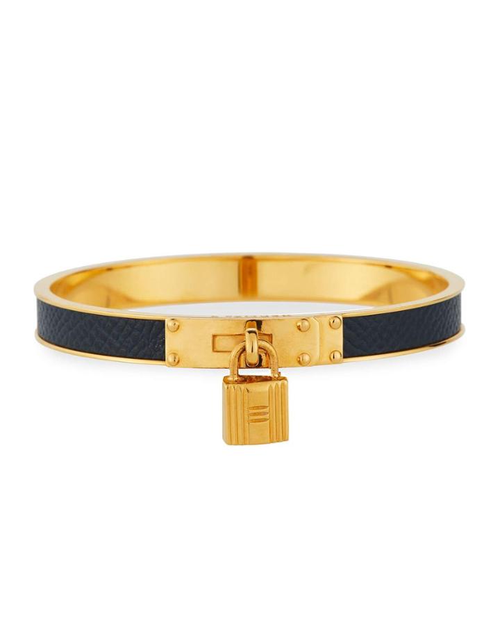 Estate Kelly Lizard Leather Bangle, Navy