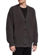 Men's V-neck Button-front Distressed Rib Cardigan