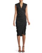 Sleeveless Button-down Ruched Dobby Cotton