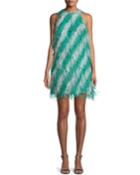 Sleeveless Feather-striped Cocktail Dress