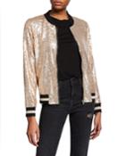 Haute Sequined Striped Bomber Jacket