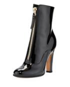 Shiny Patent Front-zip High-heel Booties