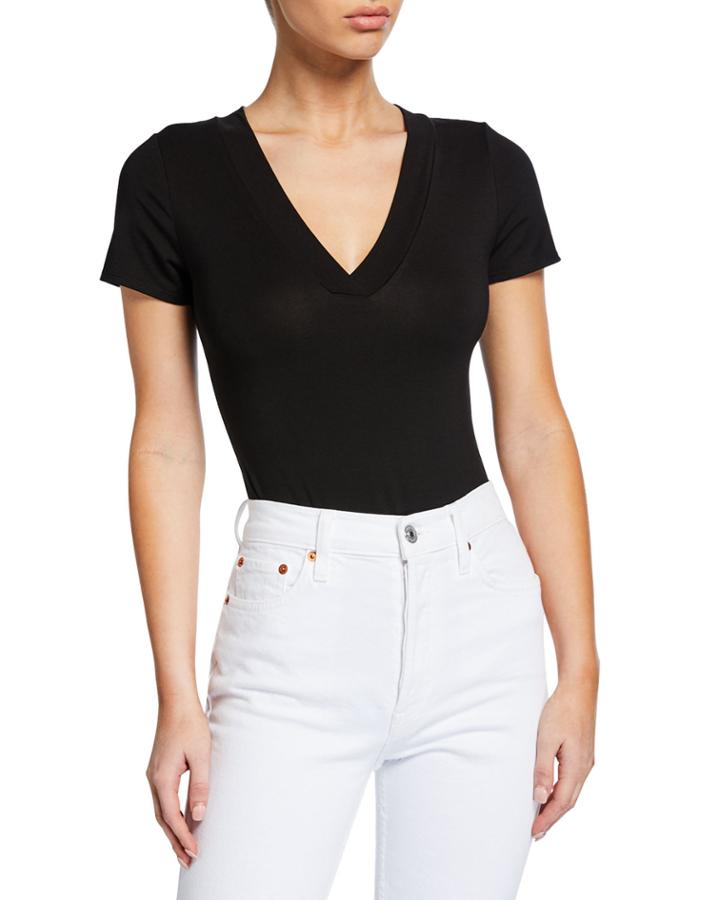 Low-cut Short-sleeve V-neck Bodysuit