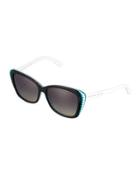 Tri-tone Modified Cat-eye Acetate Sunglasses, Black/clear/blue
