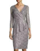 Short Faux-wrap Sequined Lace Dress,