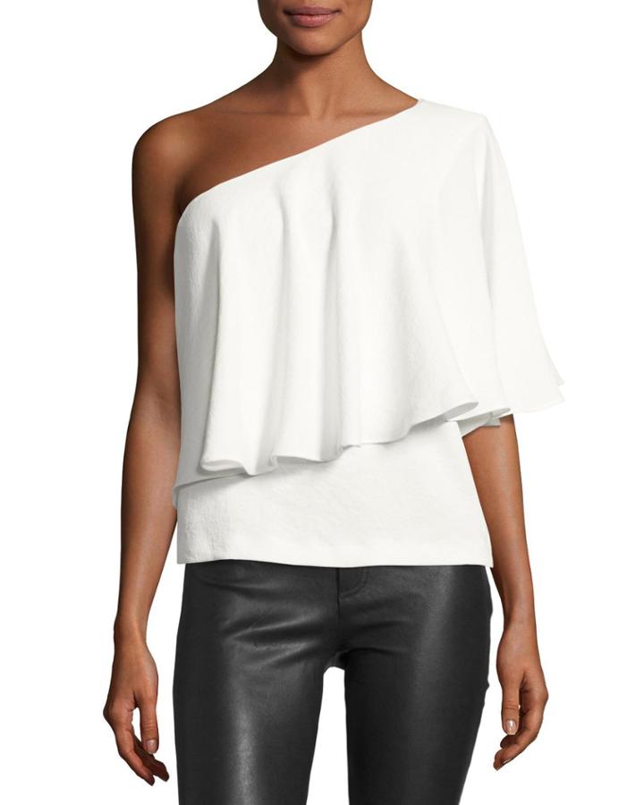 Jules One-shoulder Ruffle Top, Blanc