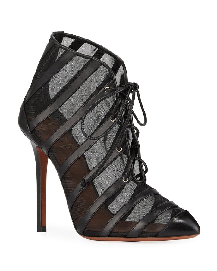 Caged Mesh Lace-up Booties