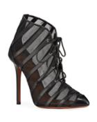 Caged Mesh Lace-up Booties