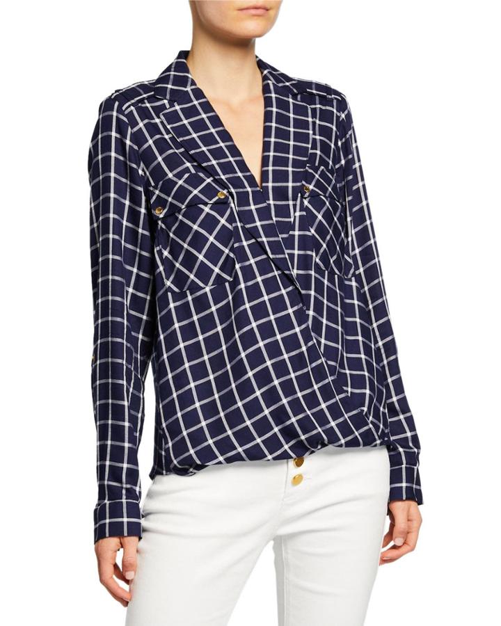 Faux-wrap Check Print Top