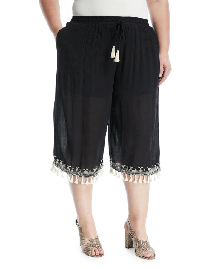 Tassel-trimmed Culottes, Black,