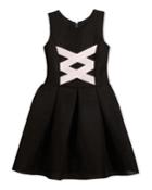 Box-pleat Sleeveless Dress W/ Ballet Lace-up Front, Black/pink,