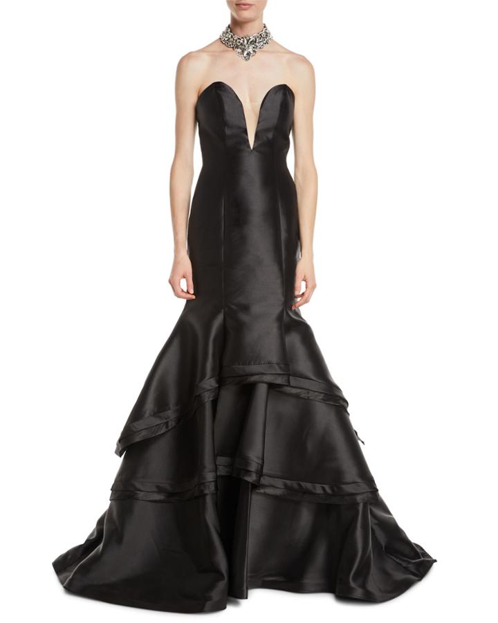 Strapless Sweetheart Tiered Gown W/ Embellished Choker