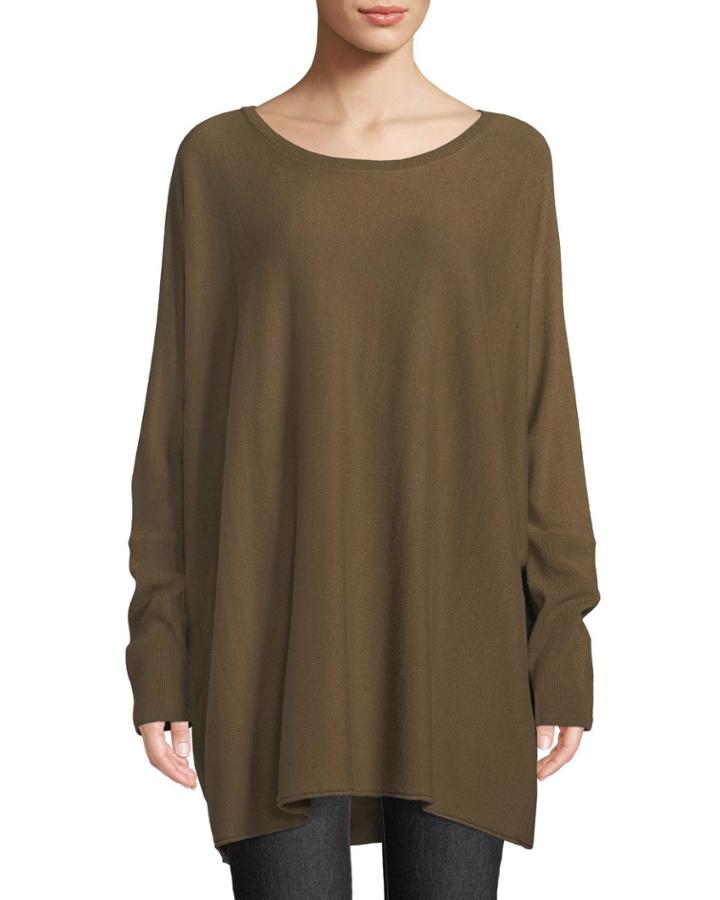 Crewneck Dolman-sleeve Oversized Cashmere Pullover