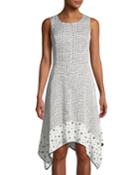 Printed Zip-front Grommet-trim Handkerchief Dress
