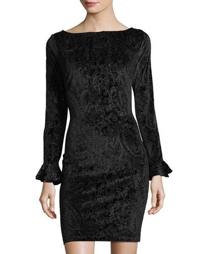 Burnout Velvet Paisley Bodycon Dress