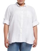 3/4-sleeve Big Linen Shirt,