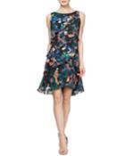 Printed Tiered Ruffle Cocktail Dress