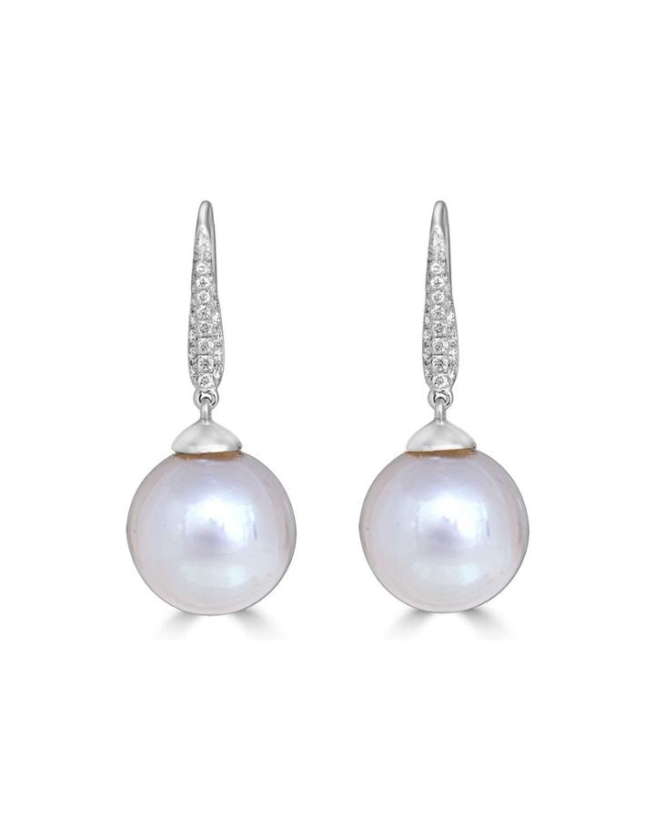Classic 18k White Linear-diamond White Pearl Earrings