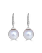 Classic 18k White Linear-diamond White Pearl Earrings