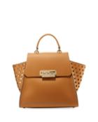 Eartha Side-perforated Leather Crossbody Bag, Camel