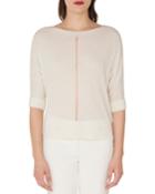 Boat-neck Elbow-sleeve Cashmere/silk Sweater With Tulle