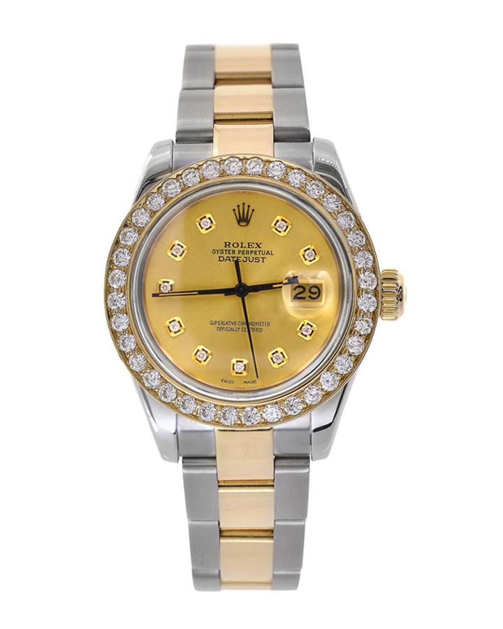 Pre-owned 26mm Diamond Oyster Perpetual Datejust Watch In Two-tone And Gold