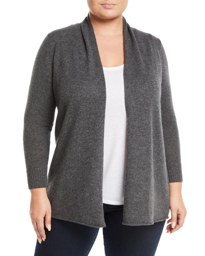 Cashmere Open-front Computer Cardigan, Plus