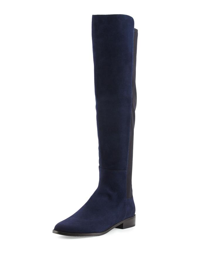 Stuart Weitzman Mainstay Suede Stretch Knee Boot, Nice Blue, Women's,