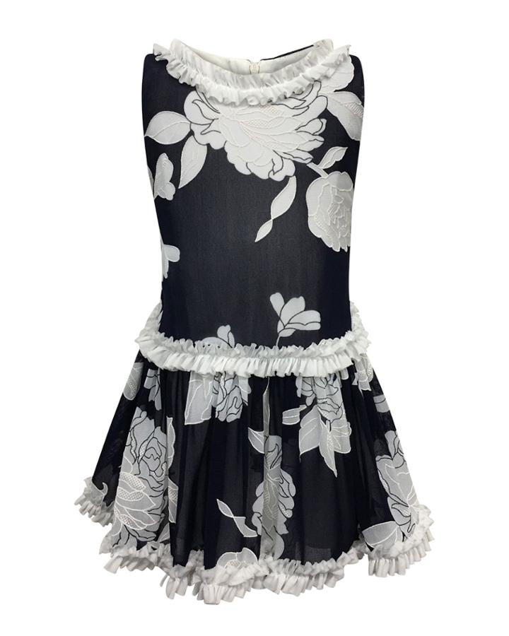 Peony Embroidered Ruffle-trim Dress,
