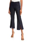 Denim Slit-front Fringe-hem Pants