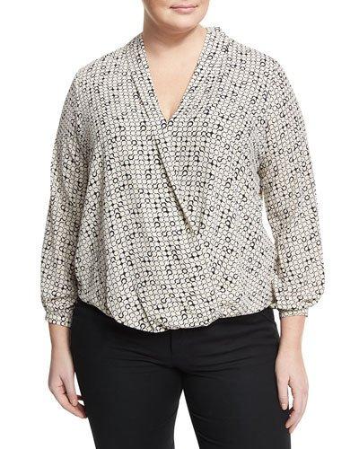 Printed Long-sleeve Blouson Blouse,