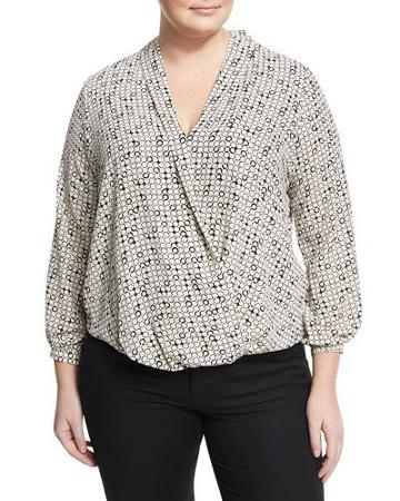 Printed Long-sleeve Blouson Blouse,