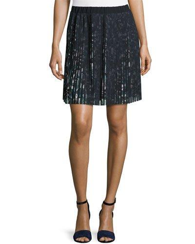 Floral-print Accordion-pleated Skirt, Black/multi