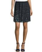 Floral-print Accordion-pleated Skirt, Black/multi