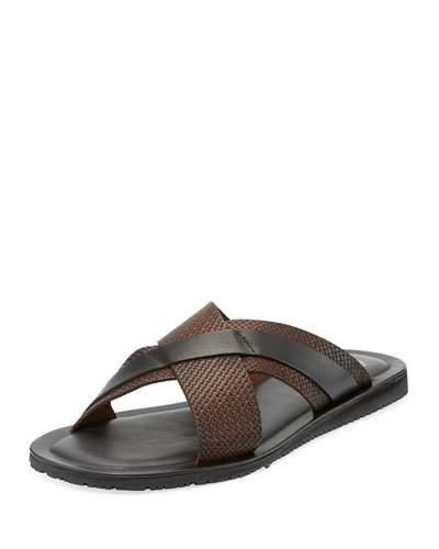 Design Woven Leather Slide Sandal, Black/brown