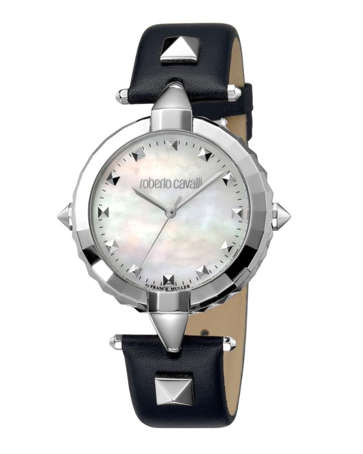 Pointed Leather Watch, Pearl White/black
