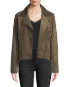 Faux-suede Motorcycle Jacket, Olive