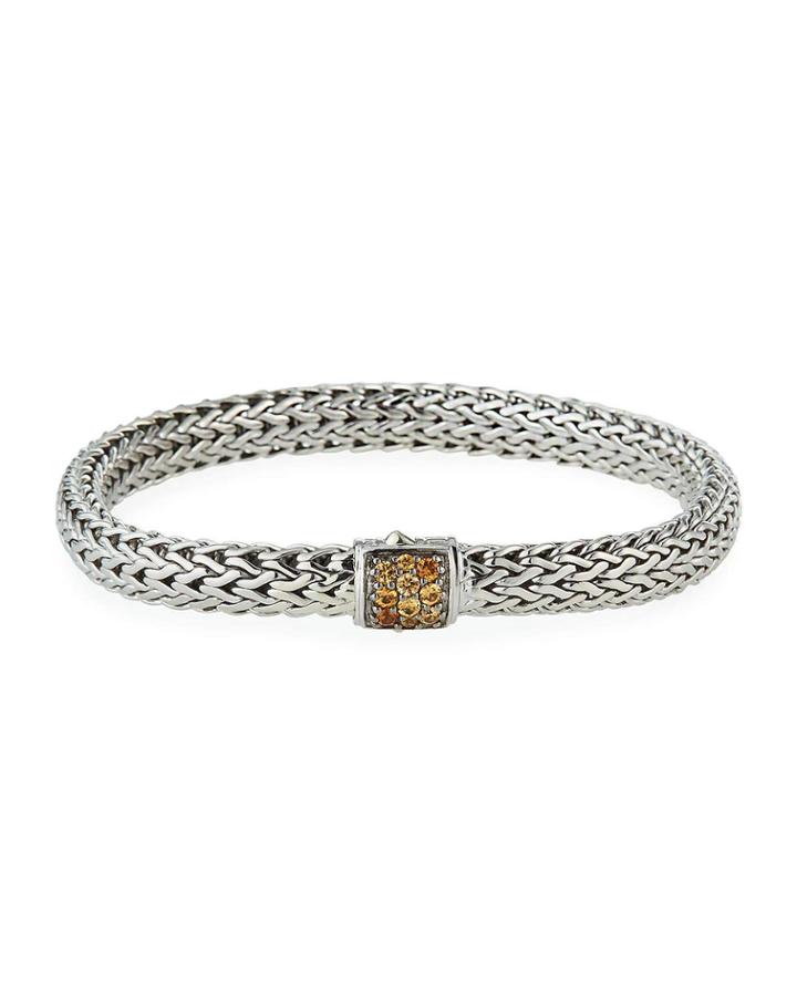 Classic Chain Small Pave Pusher Clasp Bracelet With Garnet,
