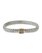 Classic Chain Small Pave Pusher Clasp Bracelet With Garnet,