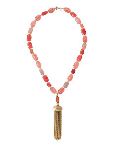 Beaded Agate Tassel Necklace, Pink