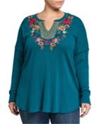 Plus Size Katrina Embroidered Thermal V-neck Top