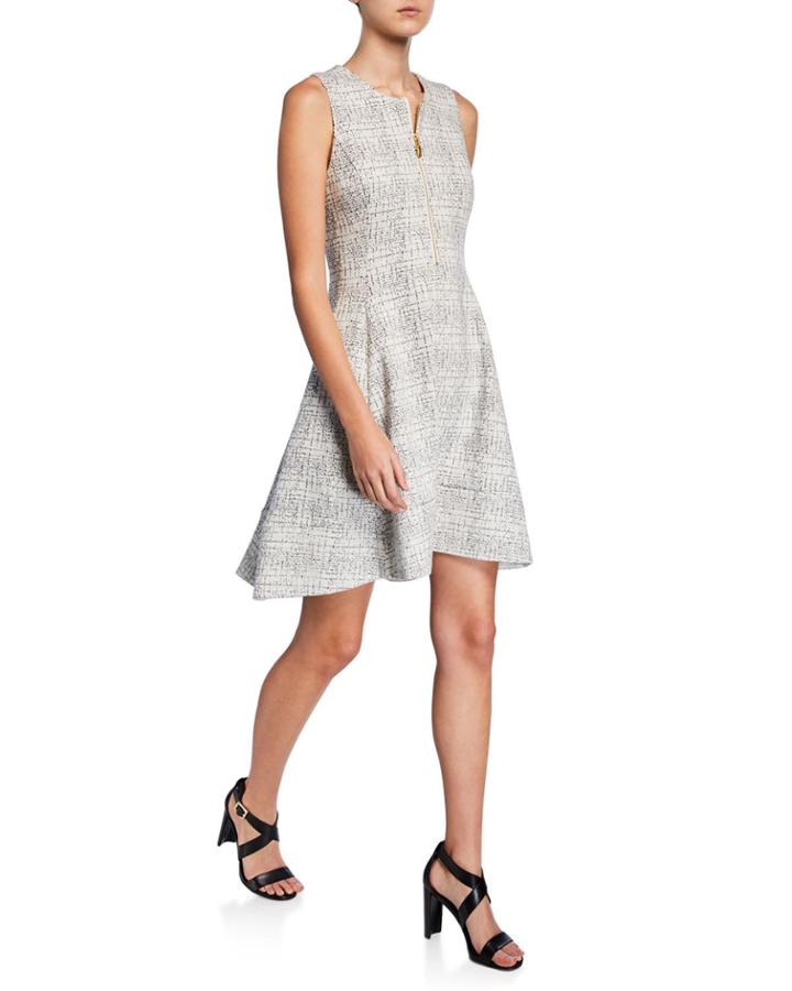 Zip-front Printed A-line Dress