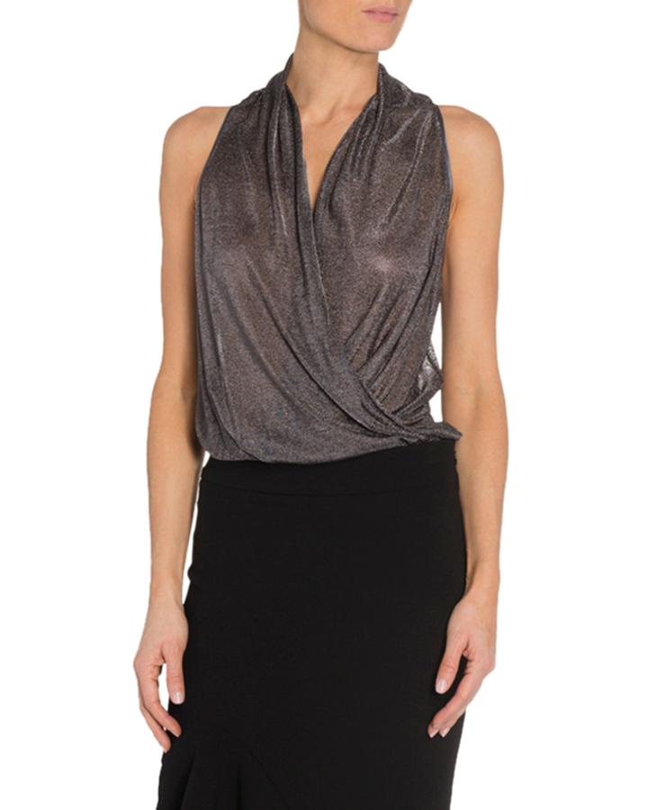 Metallic Jersey Draped Blouse