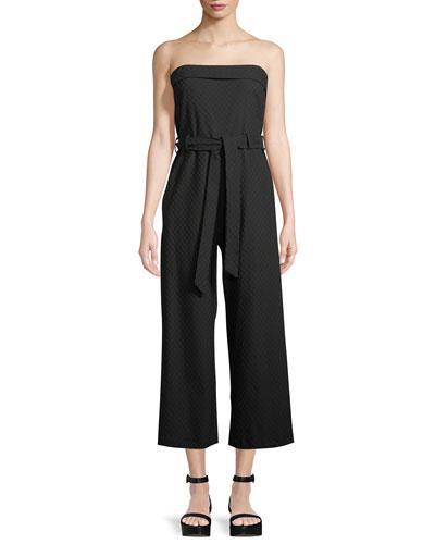 Strapless Jacquard Belted Cropped Jumpsuit