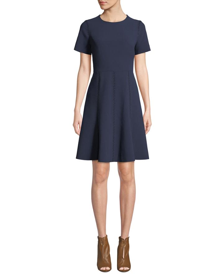 Cheyenne Jewel-neck Short-sleeve A-line Dress