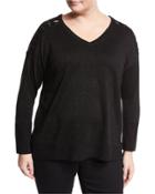 Metallic-thread Pullover Top, Black,