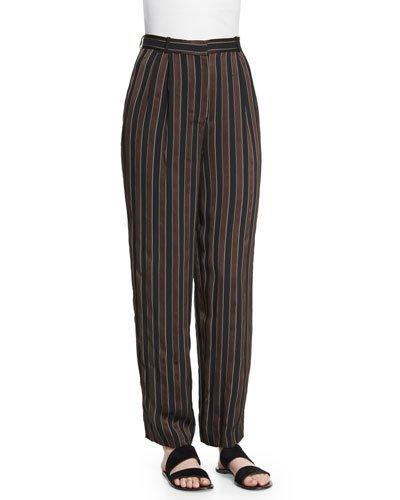 Sala Pleated-front Striped Pants, Cigar/black