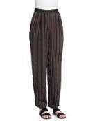 Sala Pleated-front Striped Pants, Cigar/black