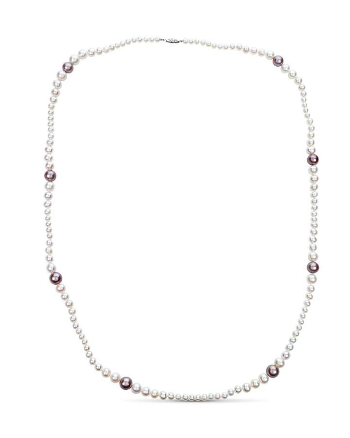14k White Gold White & Pink Pearl Combo Rope Necklace