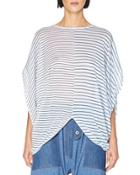 Striped Cocoon Short-sleeve Sweater,